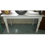 Painted pine rectangular kitchen table on turned supports