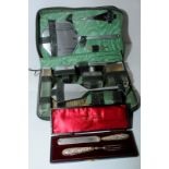 Cased silver handled knife and fork set and cased retro manicure set