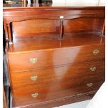 Art Nouveau mahogany chest/side cabinet with raised panel and galley back above three long drawers