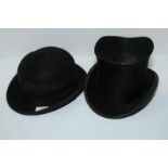 Silk top hat and Tilly's bowler hat