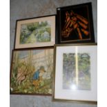 Selection of framed prints including nursery print,