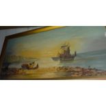 Gilt framed oil on canvas depicting coastal scene lower right A.