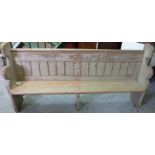 Victorian pine church pew retaining partial green painted finish