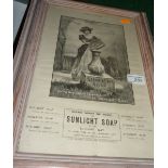 Framed book plate advertising 'Sunlight Soap'