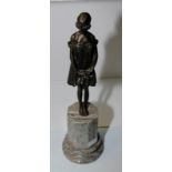 Bronze figurine depicting flapper girl on stepped marble base