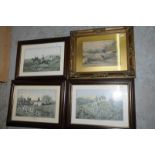 Selection of framed prints including hunting