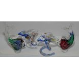 Two Cristalleria Razanese glass flowers and two glass fish