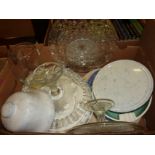 Box of glass tazzers, decorative plates etc.