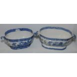 Two blue and white tureens (missing lids)