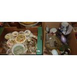 Two boxes of decorative cermics etc. including torsion clock, motto ware, Bucham lidded pot etc.