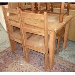 Pine dining table and four chairs