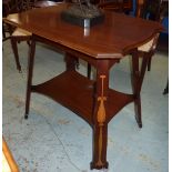 Art Nouveau mahogany two tier occasional table with inlaid floral detail