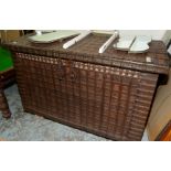 Extremely large Anglo-Indian hardwood plantation chest with heavy wrought metal strapping and locks