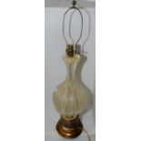 Large glass table lamp with aventurine on gilt base