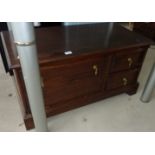 Mahogany effect TV stand with fall front cupboard with two side drawers