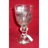 Large 19th C drinking glass with painted