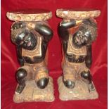 Pair of 19th C carved wood blackamore ja