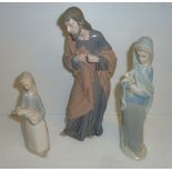 Two Lladro figurines of young girls and a Nao figure of Jesus