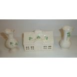 Belleek thatched cottage tea light holder with black back stamp to base 'Celebrating 150 Years' and