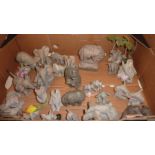 Box of assorted elephants ornaments including Tuskers