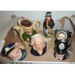 Selection of small Royal Doulton jugs including 'The London Bars', 'John Doulton', 'Old Salt'.