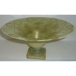 Large studio glass pedestal bowl with painted gilt swirl detail