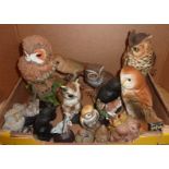 Box of assorted owl ornaments