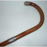 Bamboo walking cane with silver hallmarked collar and tip