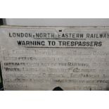 Cast metal railway notice plaque for London & North Eastern Railways Warning To Trespassers (a/F)