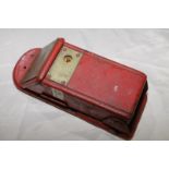 Scarce red painted wall mounted wooden and brass Edmondson used ticket box