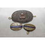 Railway badge marked Great Central and two brass and enamel Railway Service LNER lapel badges No.