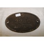 Oval cast metal Ashford 1951 S plate no.