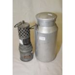 Large alloy billy type can and Wolf radiator lamp No.