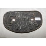 Cast metal LNER 21 tons wagon plate 1946 Darlington 274289