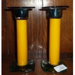 Pair of glass Studioware candlesticks with indistinct signatures to the base