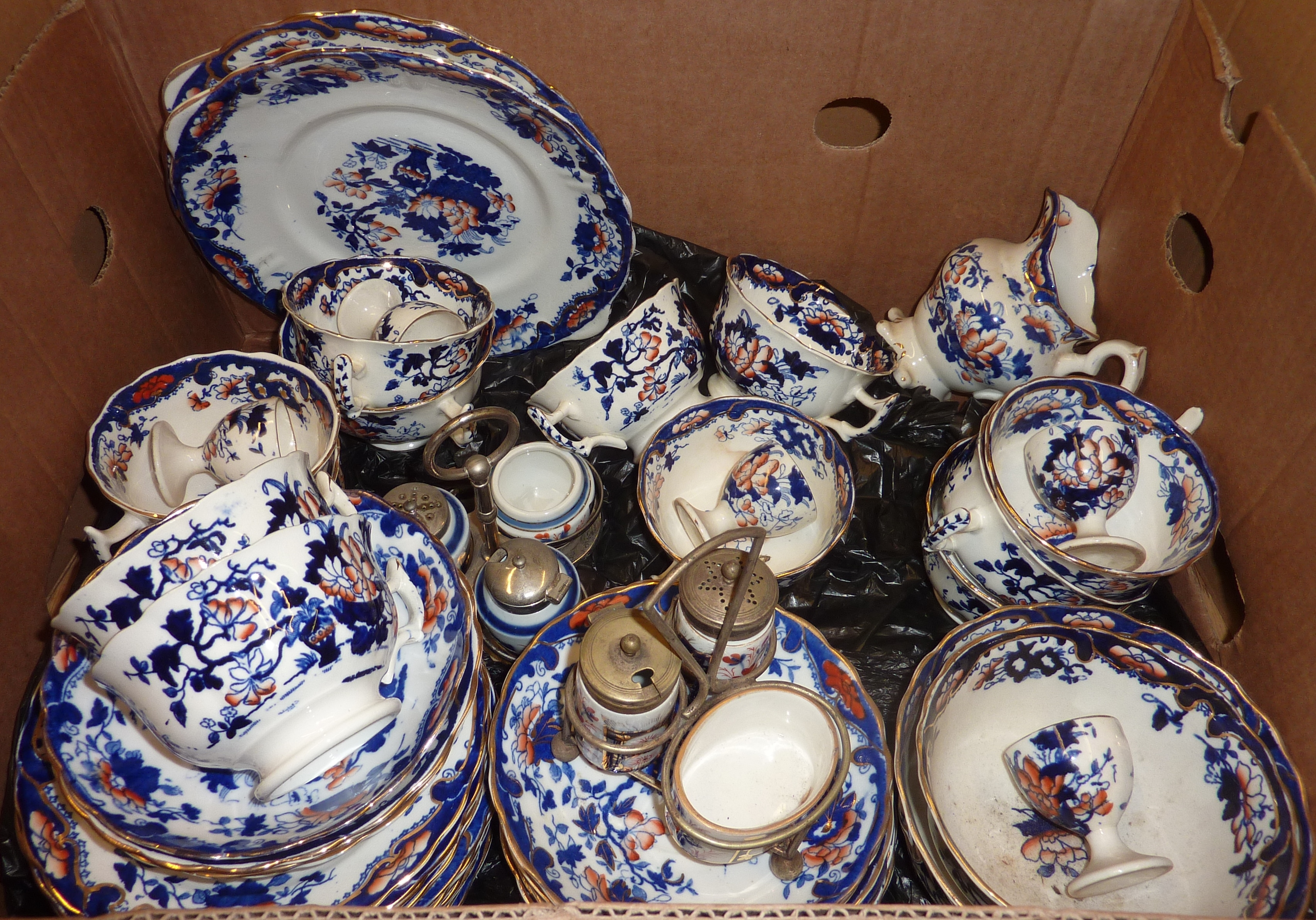 Victorian Gaudy Welsh style tea set comprising sandwich plates, tea plates, cups, saucers etc.