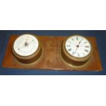 Wall mounted copper cased quartz movement clock and barometer