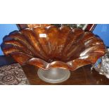 Late 20th C large Murano style bowl with tortoiseshell marbled effect pattern on petal shaped and