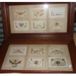 Two framed oak framed sets of 6 WWI period needlework cards