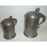 Pewter tankard with impressed marks and the top inset with George VI coin and another similar