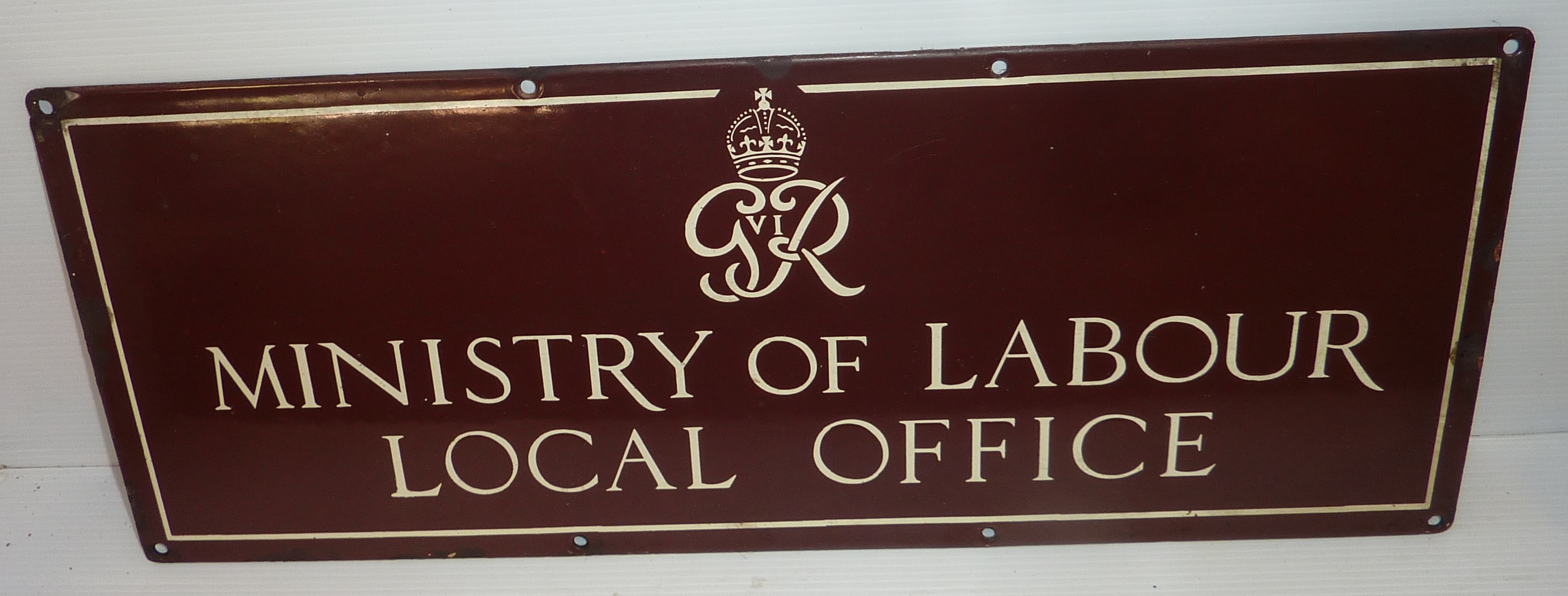 Enamel sign 'Ministry Of Labour Local Office'