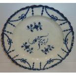 19th C blue and white tin glazed plate with floral swag border (a/f)