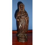 17th /18th C carved wood figure of Madonna and child on stepped pedestal base (24cm high)