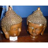 A pair of bronze Buddha type goddesses with signature to the base