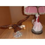 Royal Doulton figurine lamp and Beswick bald eagle 1018 (a/f)
