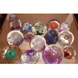 Box of assorted glass paperweights