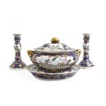 EARLY 20th CENTURY TUREEN AND CANDLESTICKS