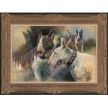 Mick Cawston Original Oil on Canvas "English Bull Terriers" Original of Limited Edition Print.