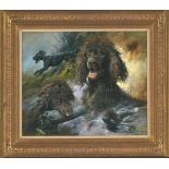 Mick Cawston Original Oil on Canvas "Irish Water Spaniels" Original of Limited Edition Print.