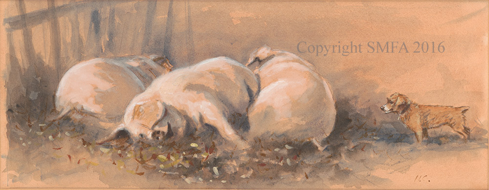 Mick Cawston Original Watercolour "Happy as a Pig in Sh*t" Original of Limited Edition Print. - Image 2 of 5